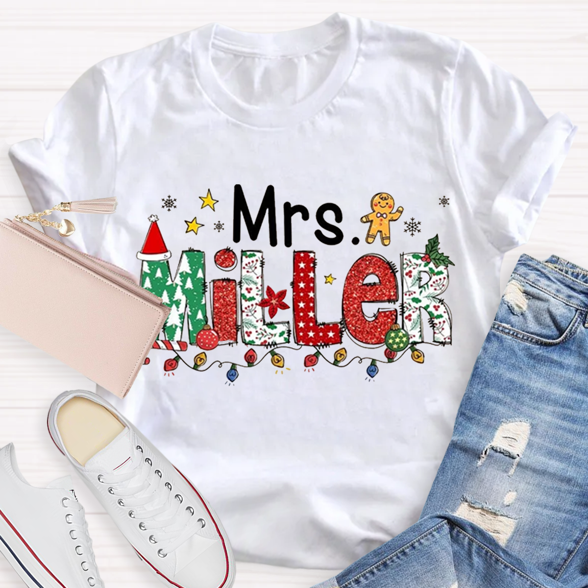 Personalized Name Christmas Teacher T-Shirt