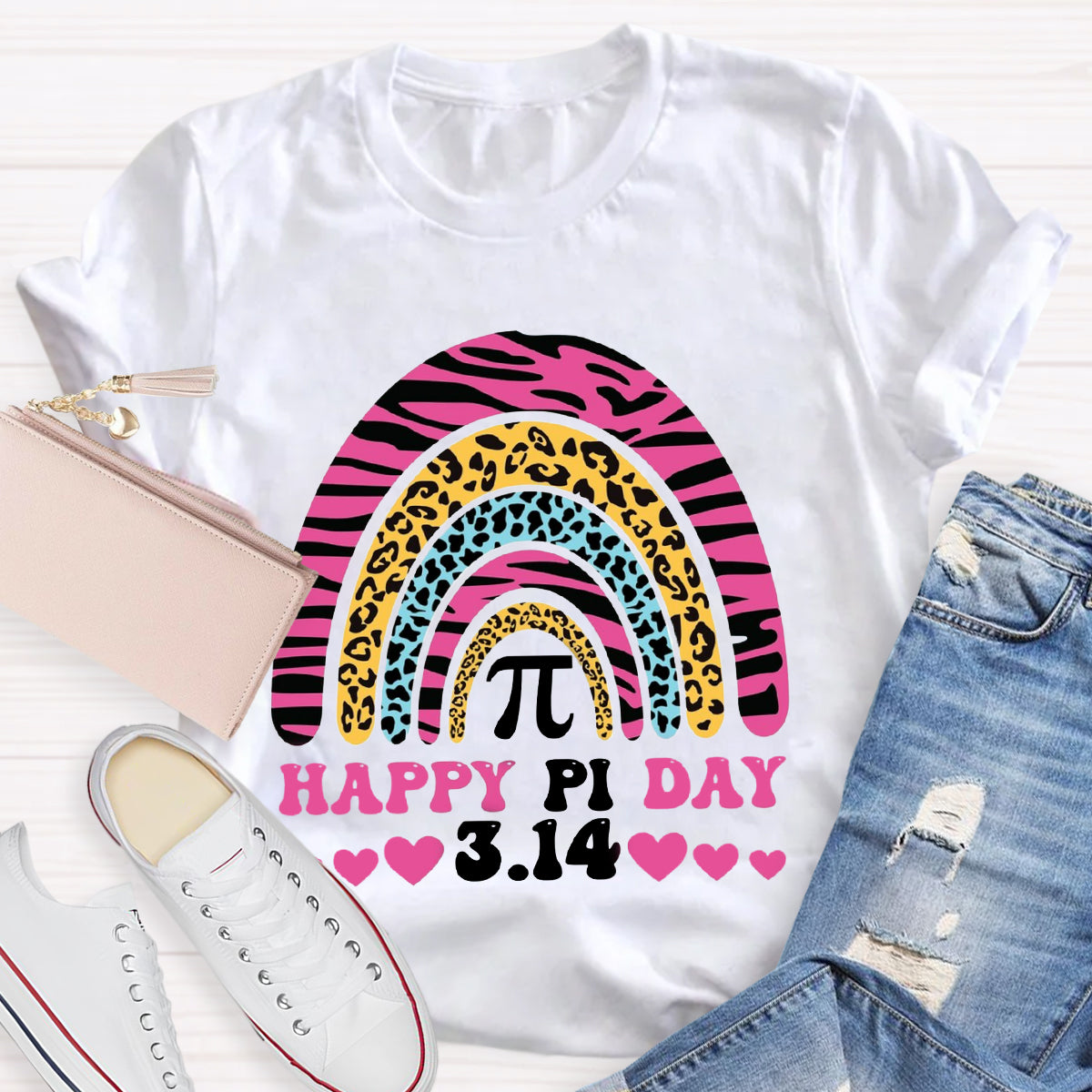 Happy Pi Day Pink Rainbow Teacher T-Shirt