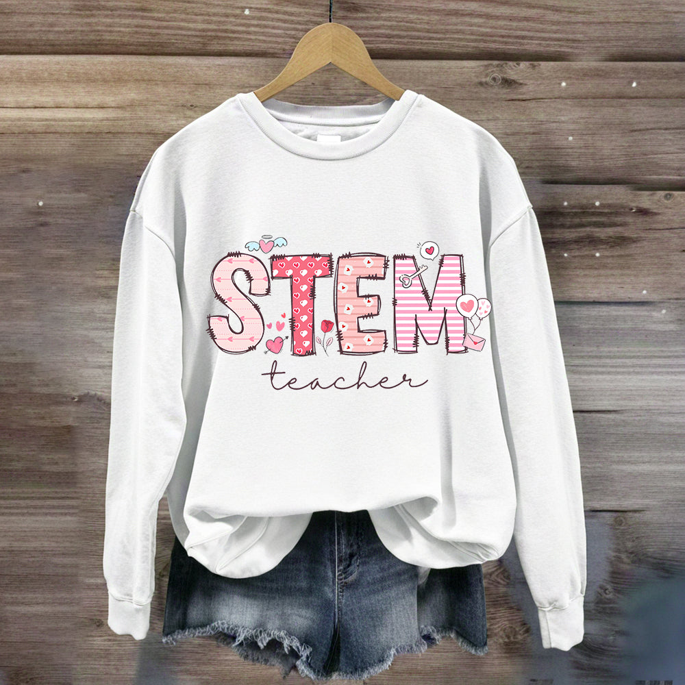 STEM Teacher Pink Heart Printed Sweatshirt