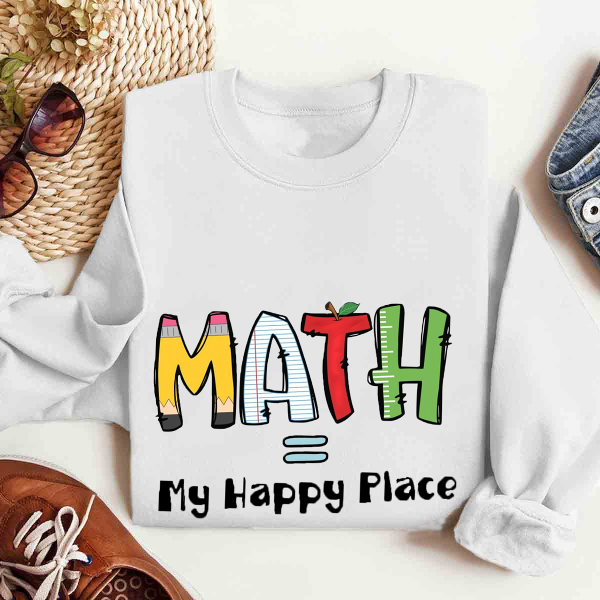 Math Is My Happy Place Cute Math Teacher Sweatshirt