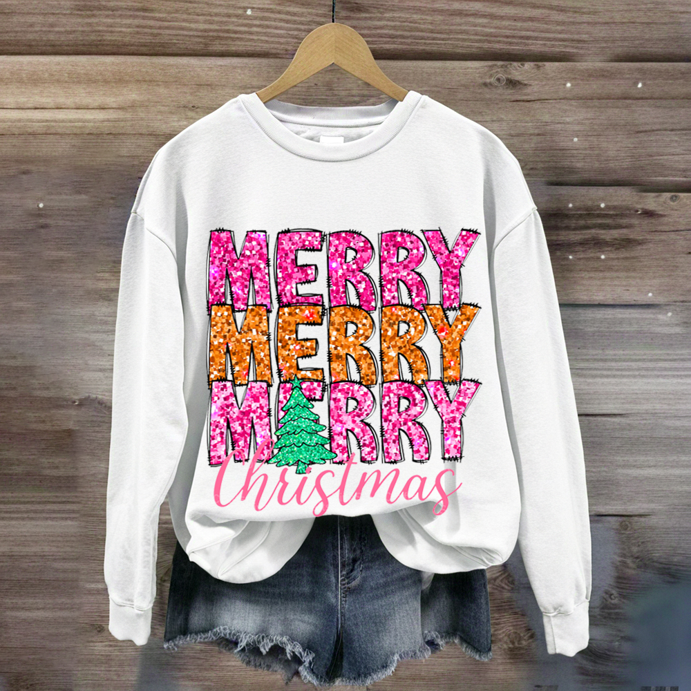 Merry Merry Merry Glitter Christmas Sweatshirt