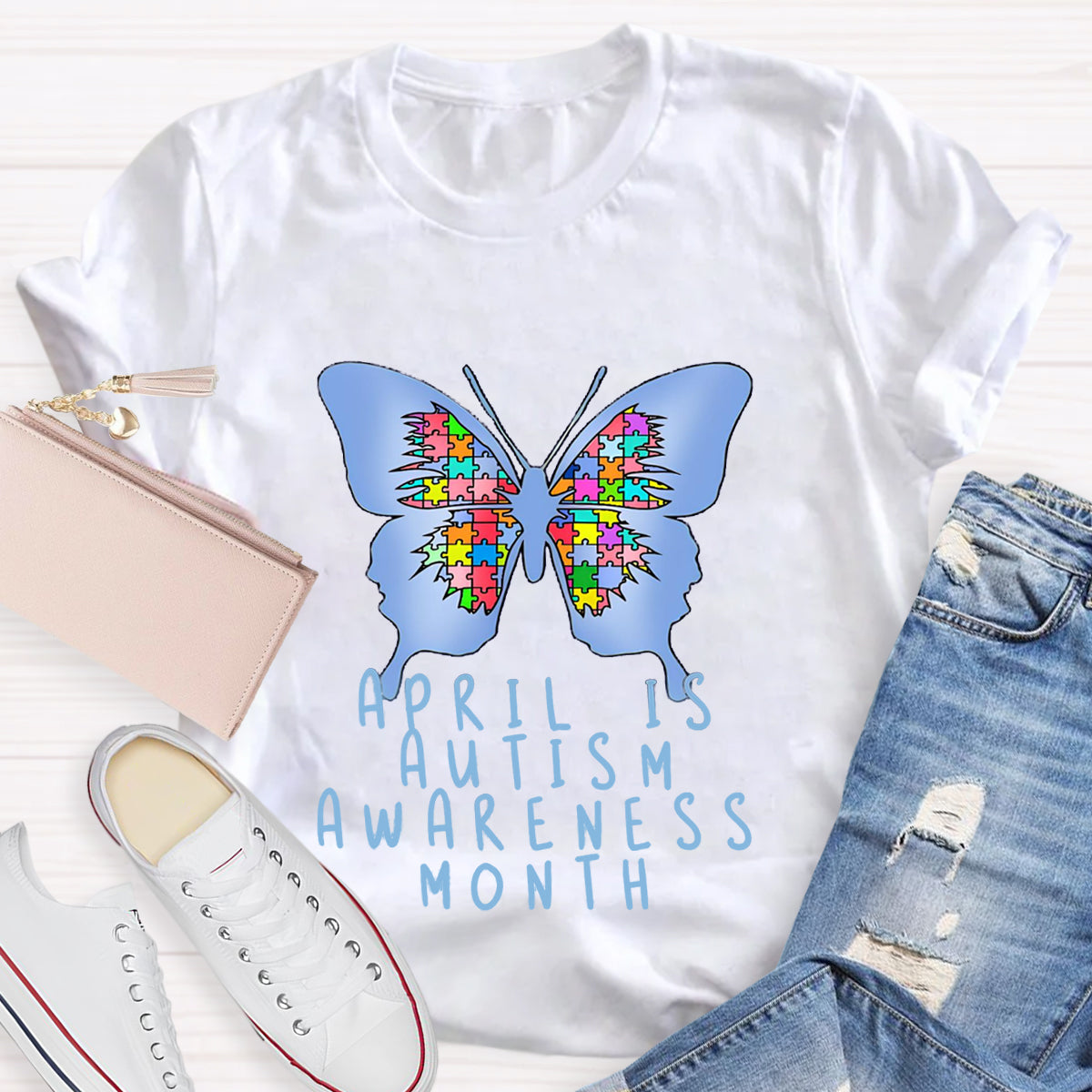 April is Autism Awareness Month with Blue Butterfly T-Shirt