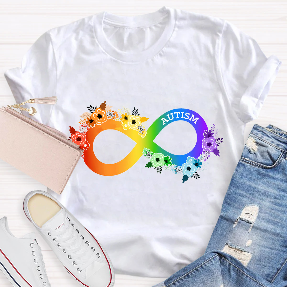 Neurodiversity Awareness  Rainbow Infinity Symbol T-Shirt