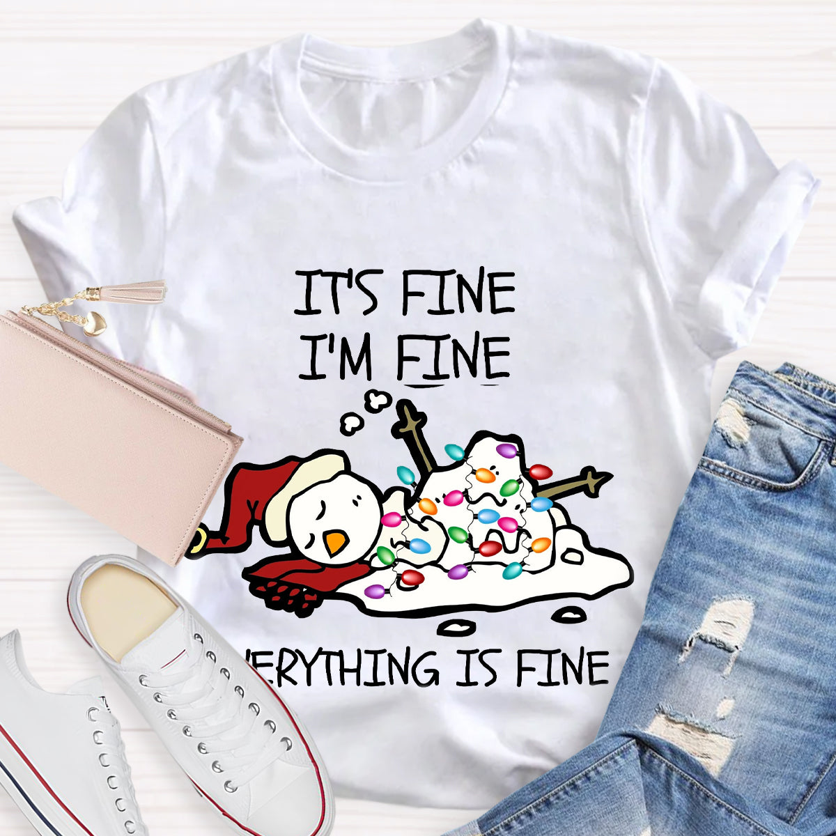 It's Fine I'm Fine Melting Snowman Teacher T-Shirt