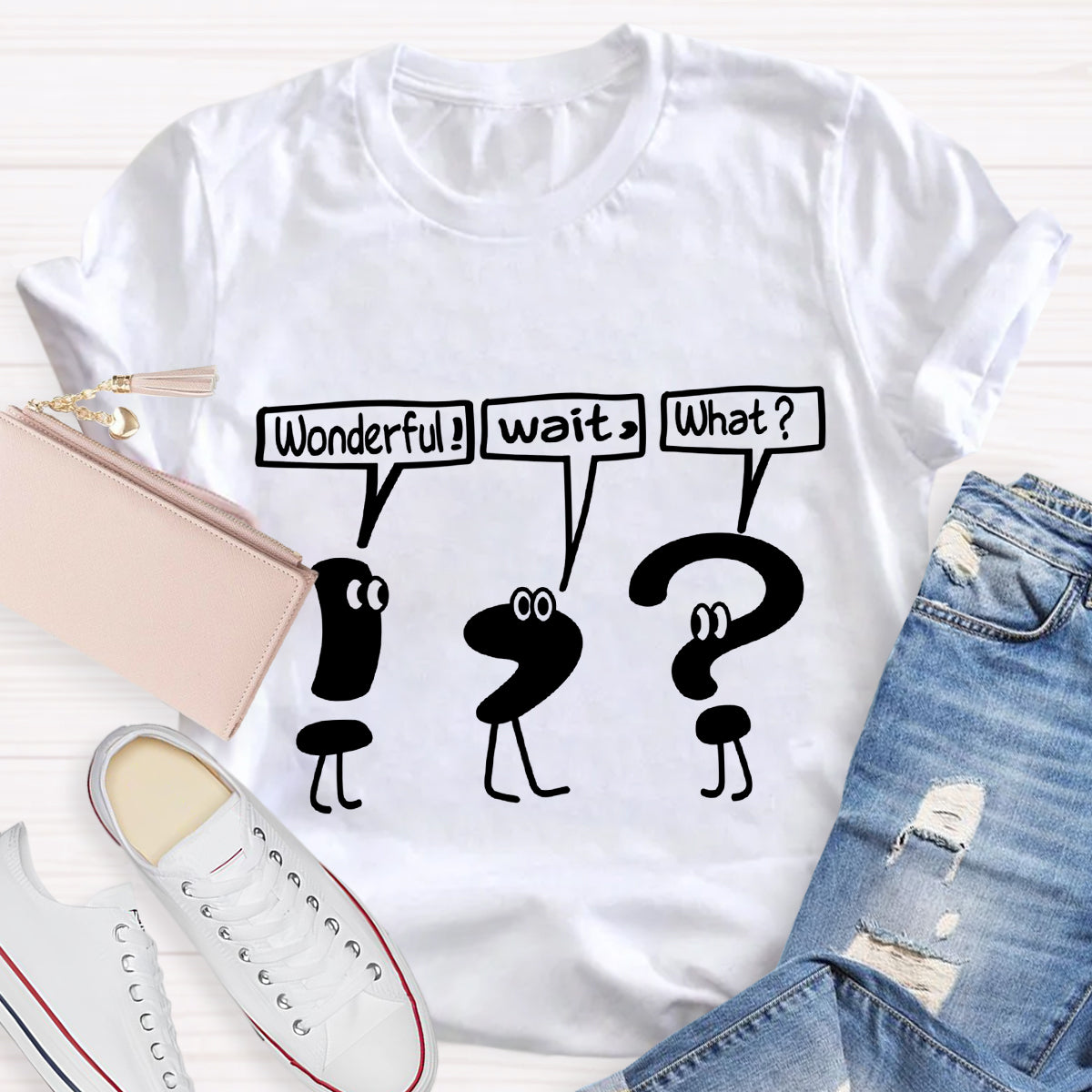 Funny Grammar Punctuation Wonderful Wait What T-Shirt