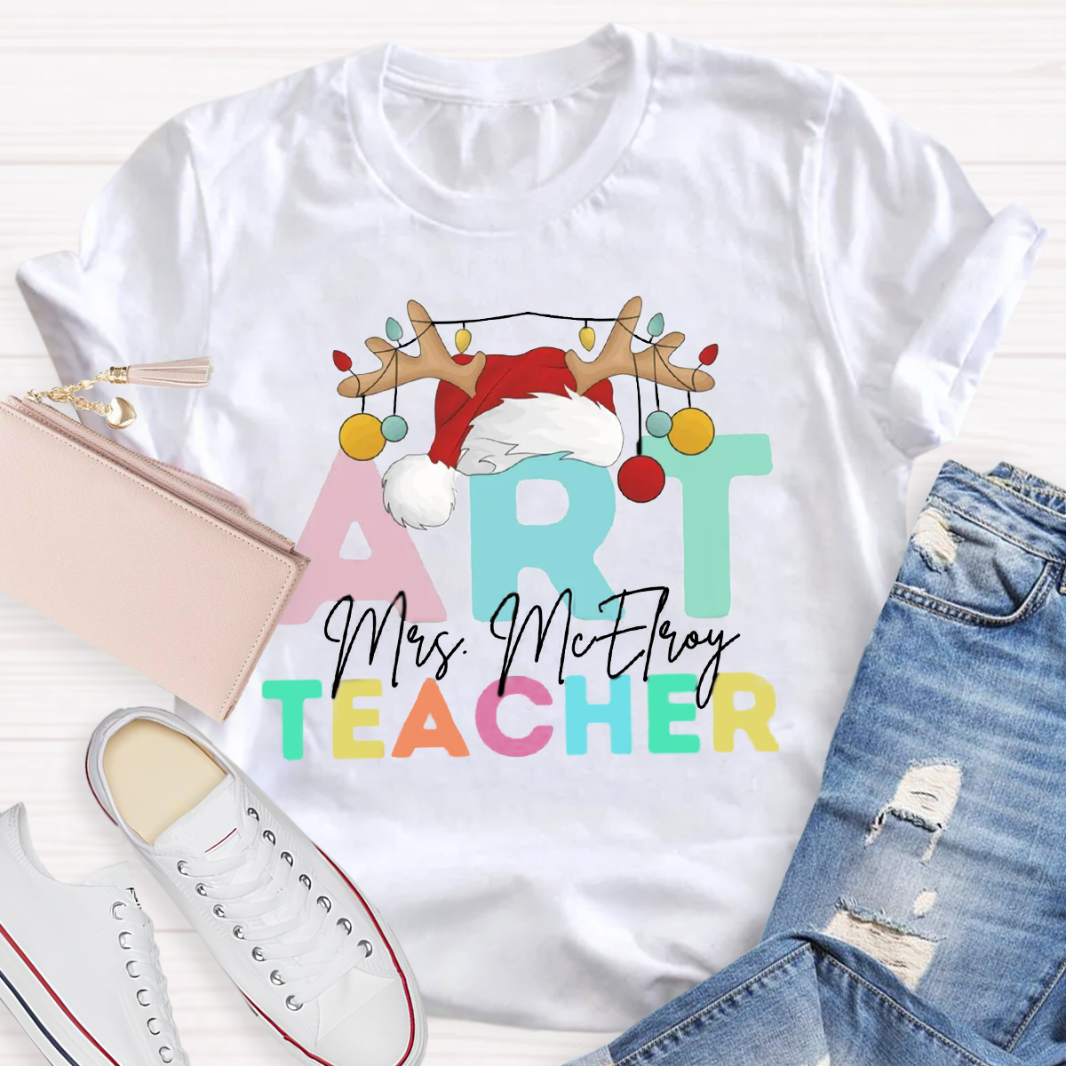 Personalized Name Art Teacher T-Shirt