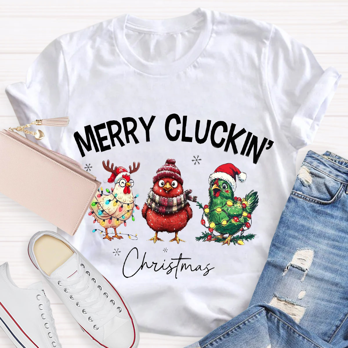 Merry Cluckin Chicken Funny Christmas T-Shirt