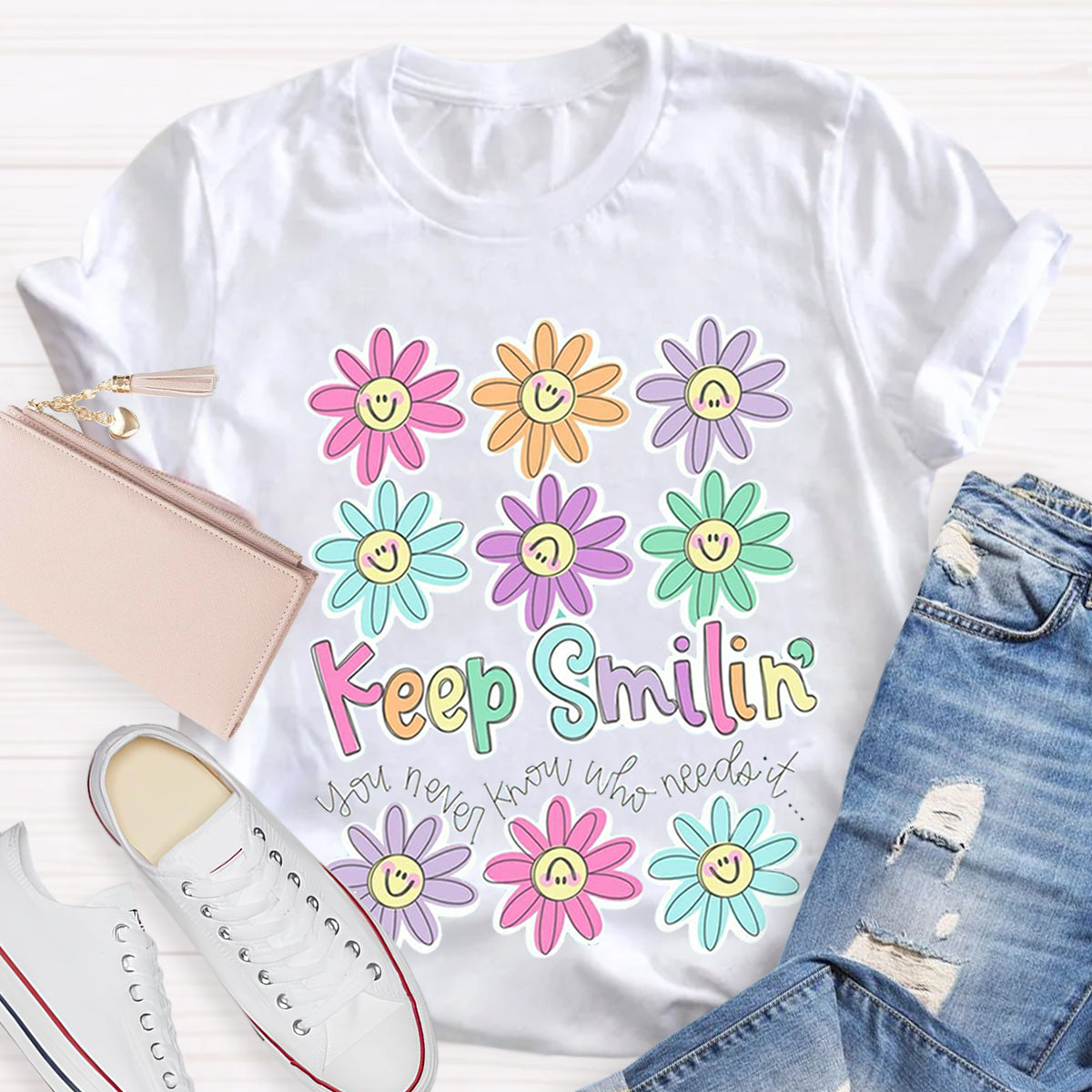 Cute Flower Face Teacher T-Shirt