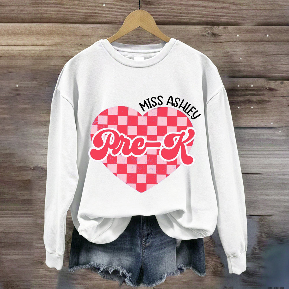 Personalized Name And Grade Pink Heart  Sweatshirt