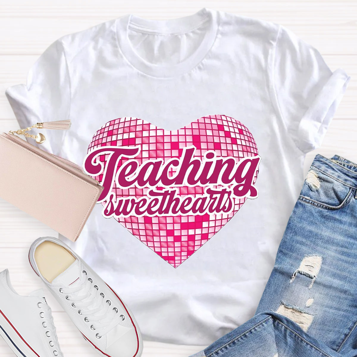 Teaching Sweethearts Pink Plaid Heart T-Shirt