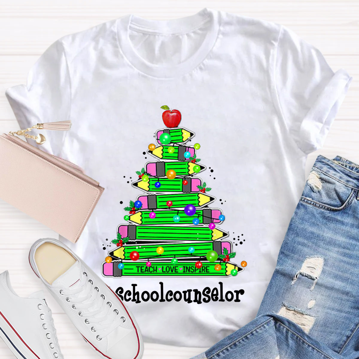 Personalized Position Of School Pencil Tree Teacher T-Shirt