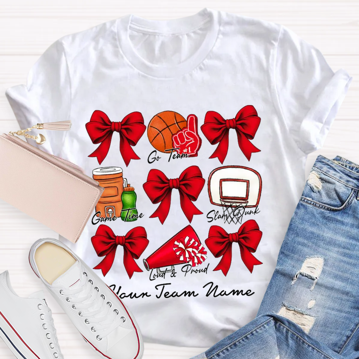 Personalized Team Name Basketball Bow T-Shirt