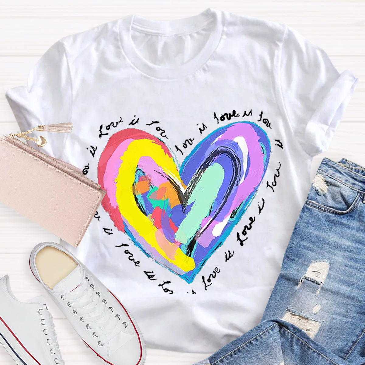 Art Design Colorful Heart Teacher T-Shirt