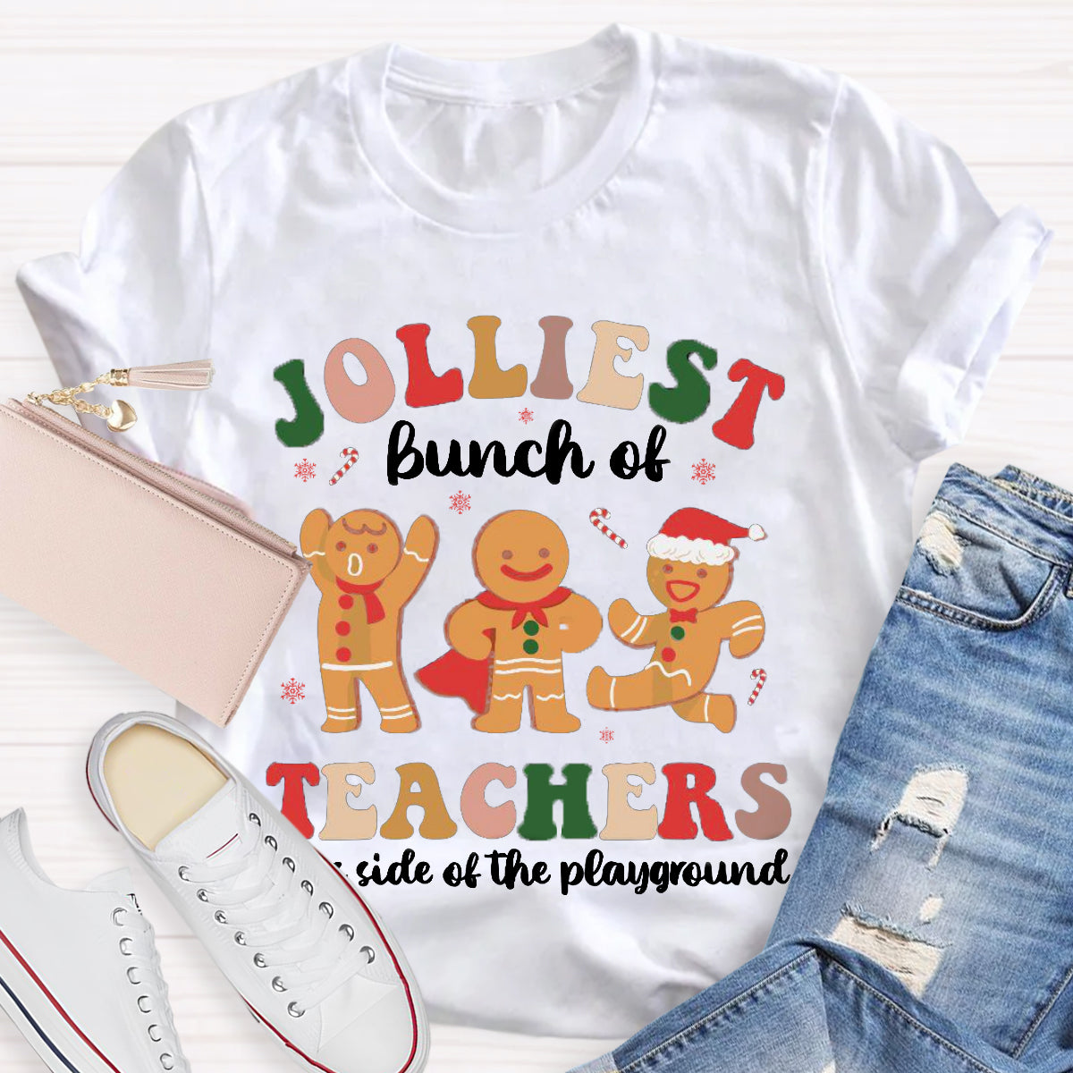 Jolliest Bunch of Teachers This Side Is Playground Gingerbread Man T-Shirt