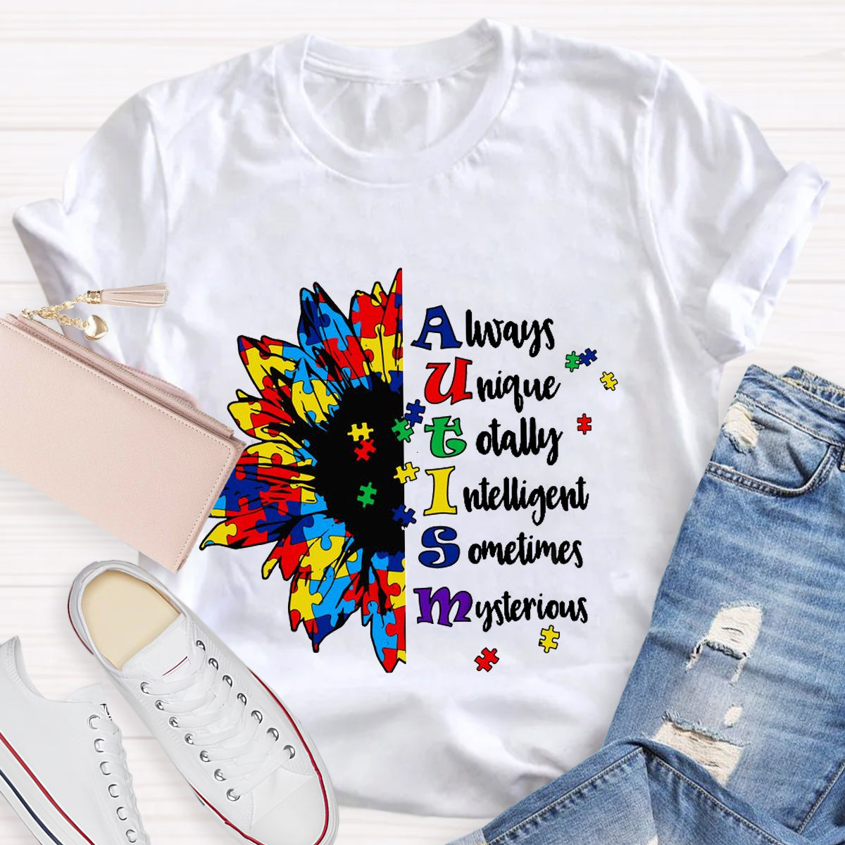 Always Unique Totally Intelligent Sometimes Mysterious Autism Sunflower T-Shirt