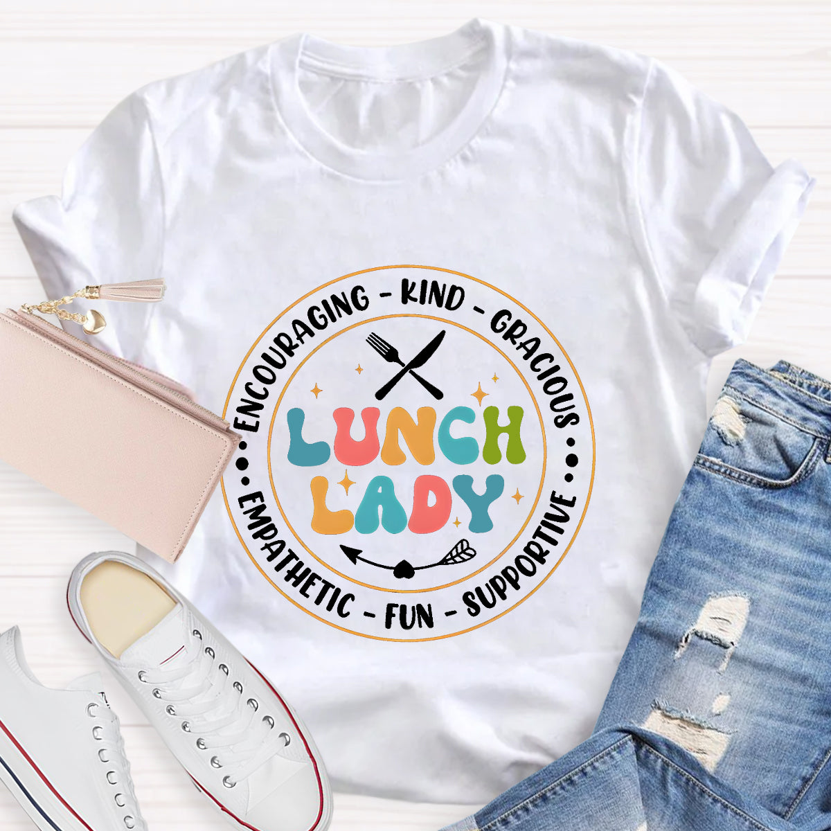 Encouraging Kind Lunch Lady Teacher T-Shirt