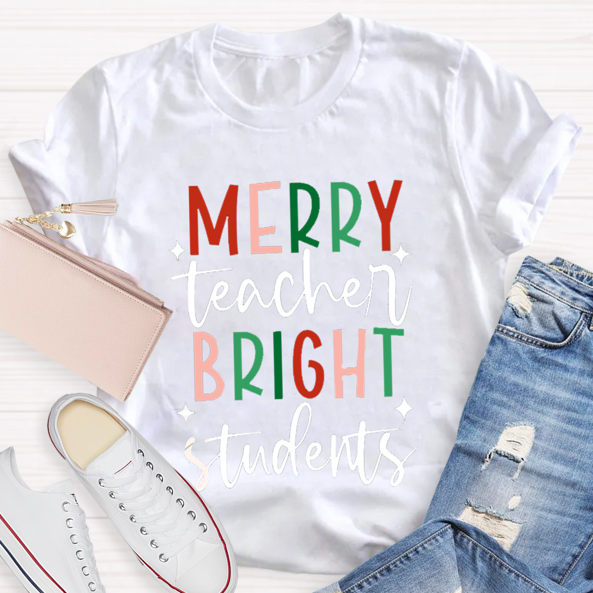 Merry Teacher Bright Students Christmas Teacher T-Shirt