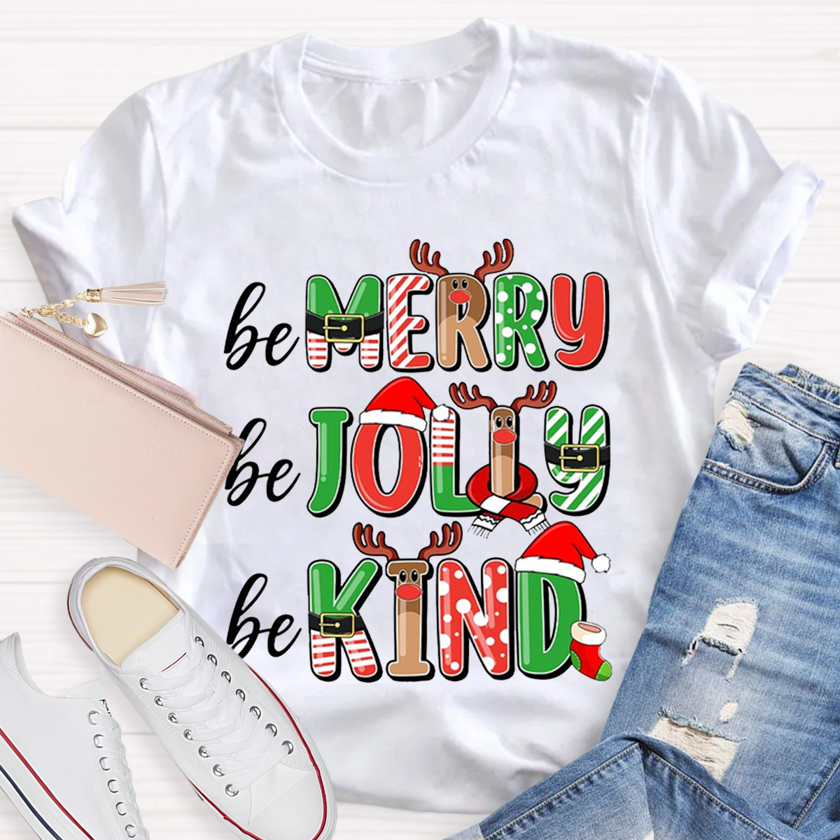 Be Merry Be Jolly Be Kind Teacher Christmas T-Shirt