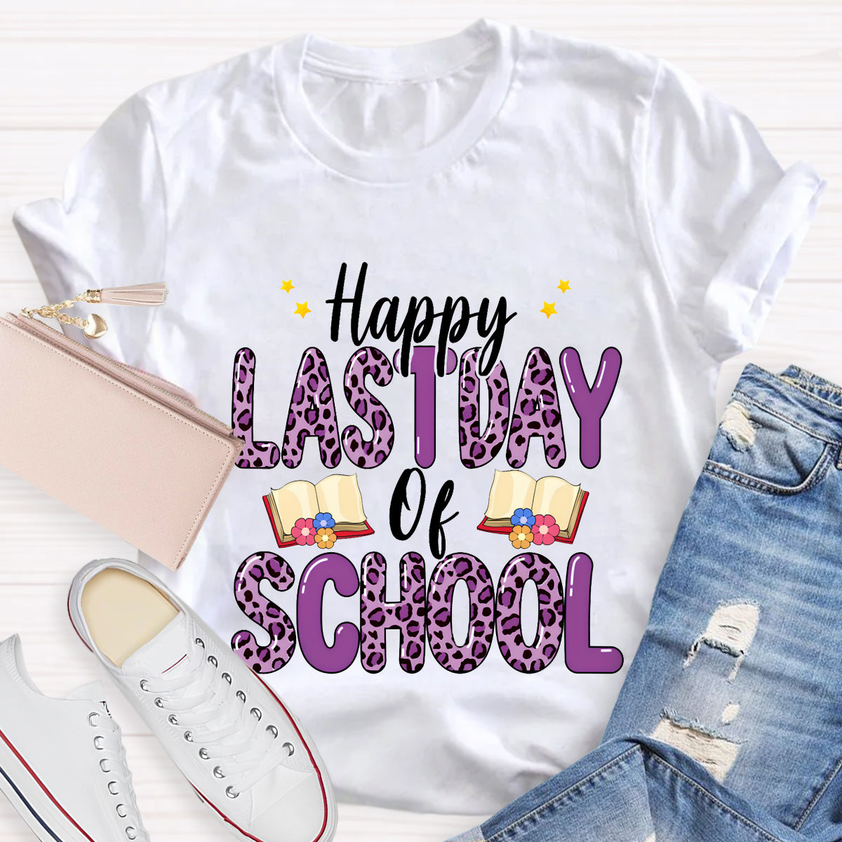 Happy Last Day Of School Purple Printed T-Shirt