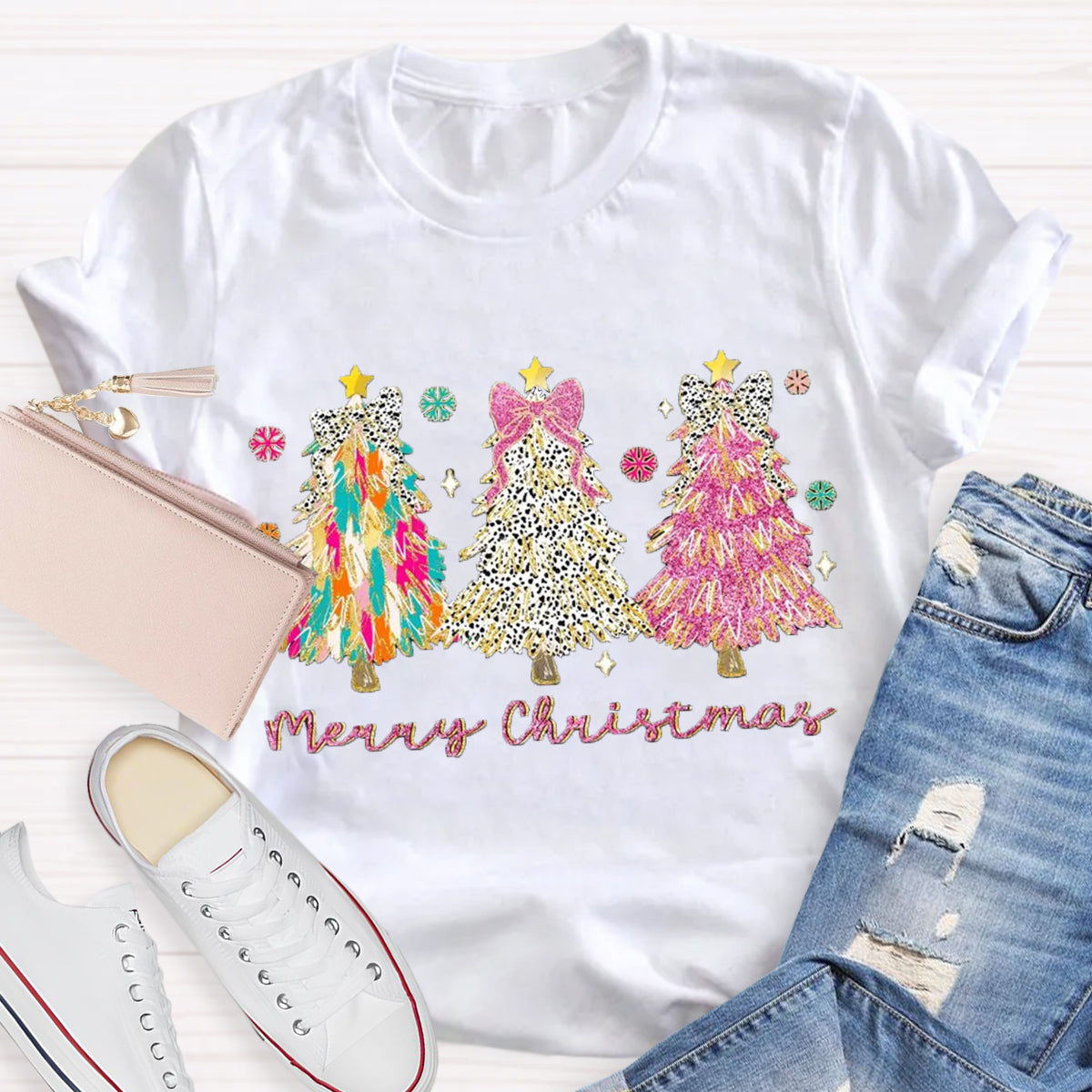 Colorful Coquette Glitter Christmas Tree  T-Shirt