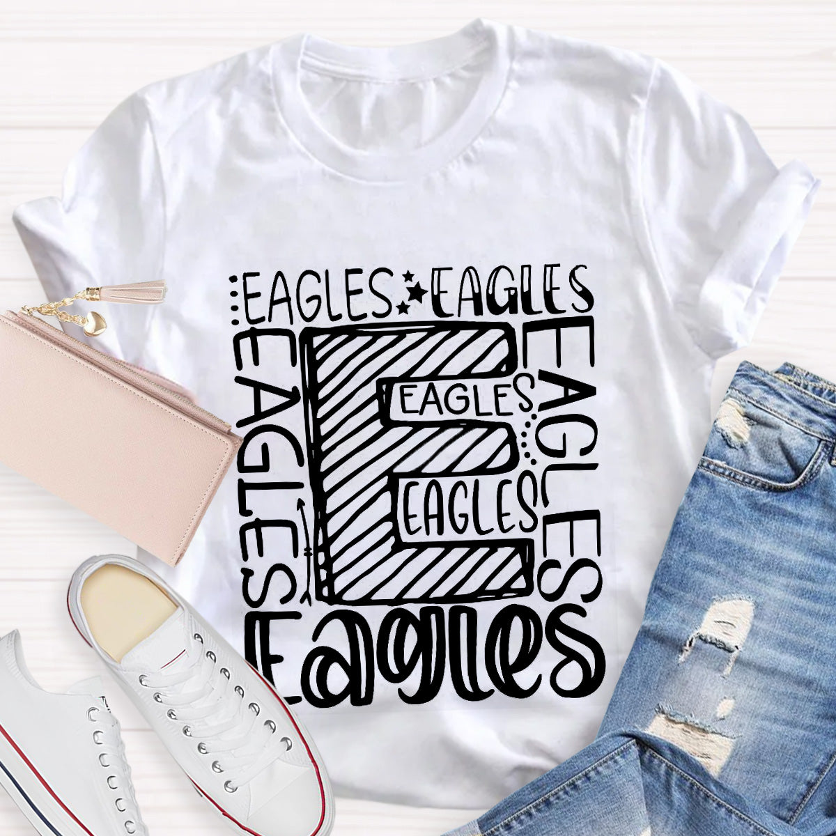 Personalized School Mascot Eagles Black Letters Teacher T-Shirt