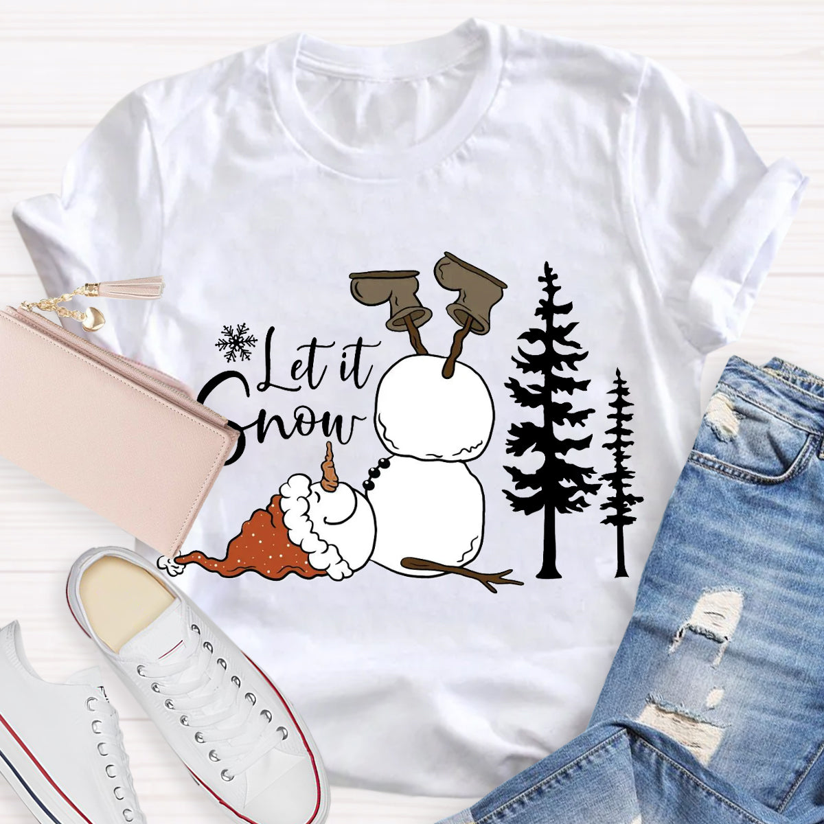 Funny Snowman Christmas Let it Snow Teacher T-Shirt