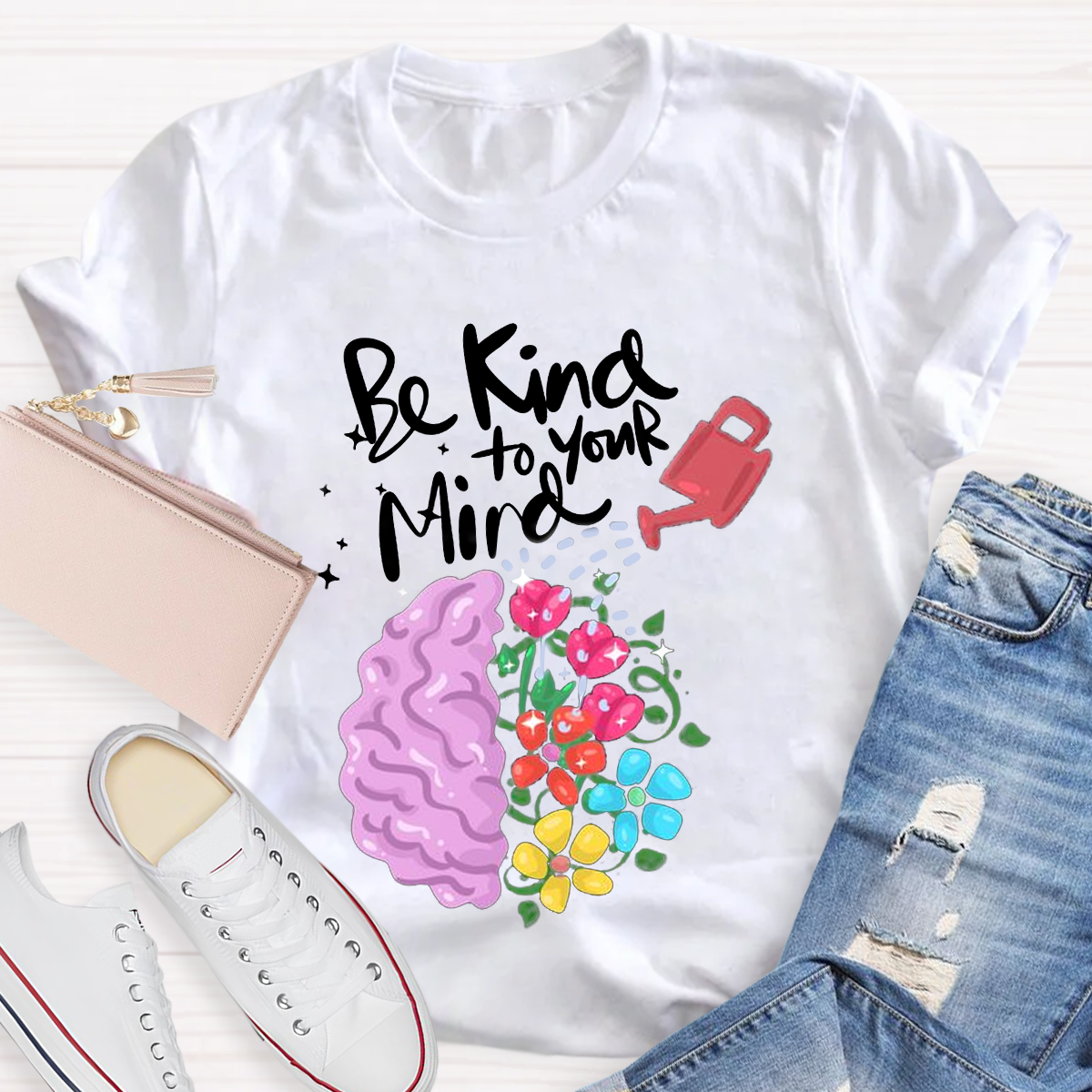 Be Kind To Your Mind Pink Brain T-Shirt