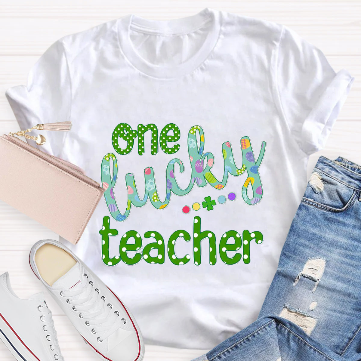 One Lucky Teacher Polka Dot Design T-Shirt