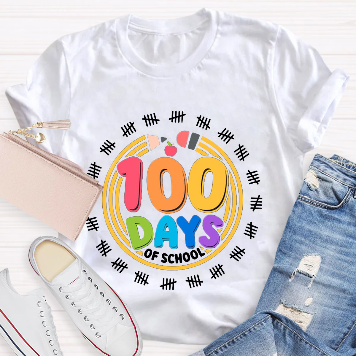 100 Days Of School Pencil Circle T-Shirt