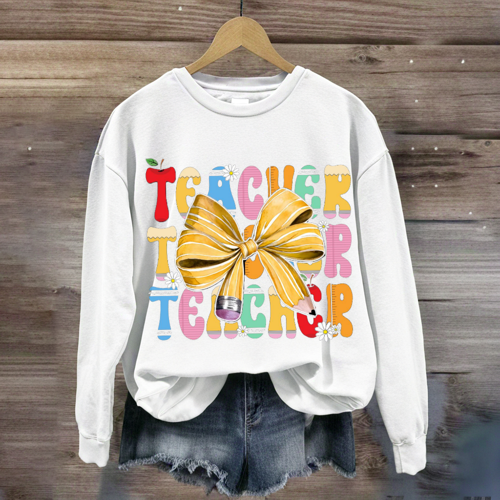 Apple Bow Design Teacher Sweatshirt