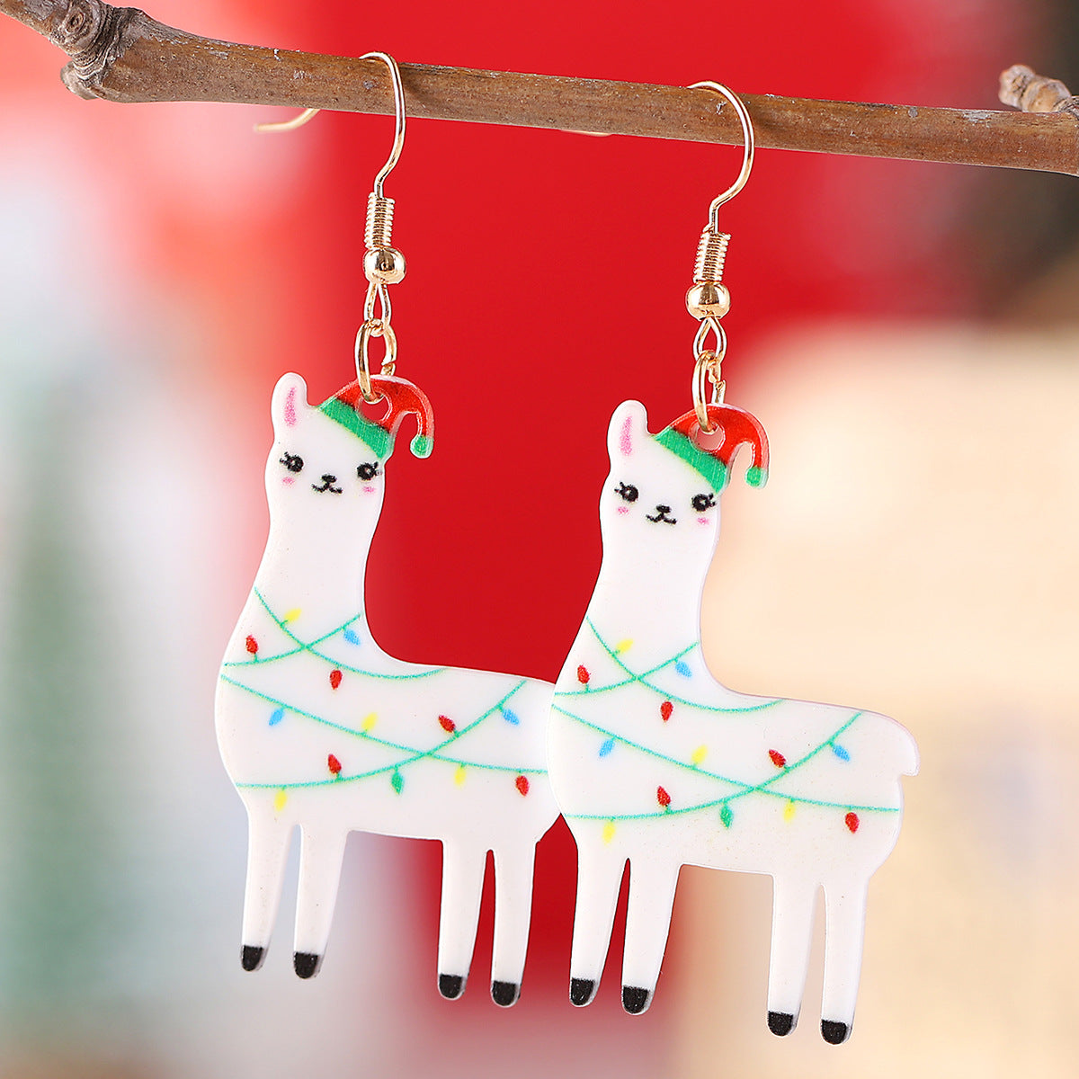 Santa Hat Light Alpaca Pendant Earrings