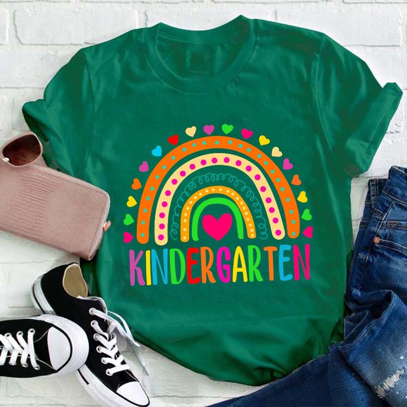 Personalized Colorful Heart Rainbow Teacher T-Shirt