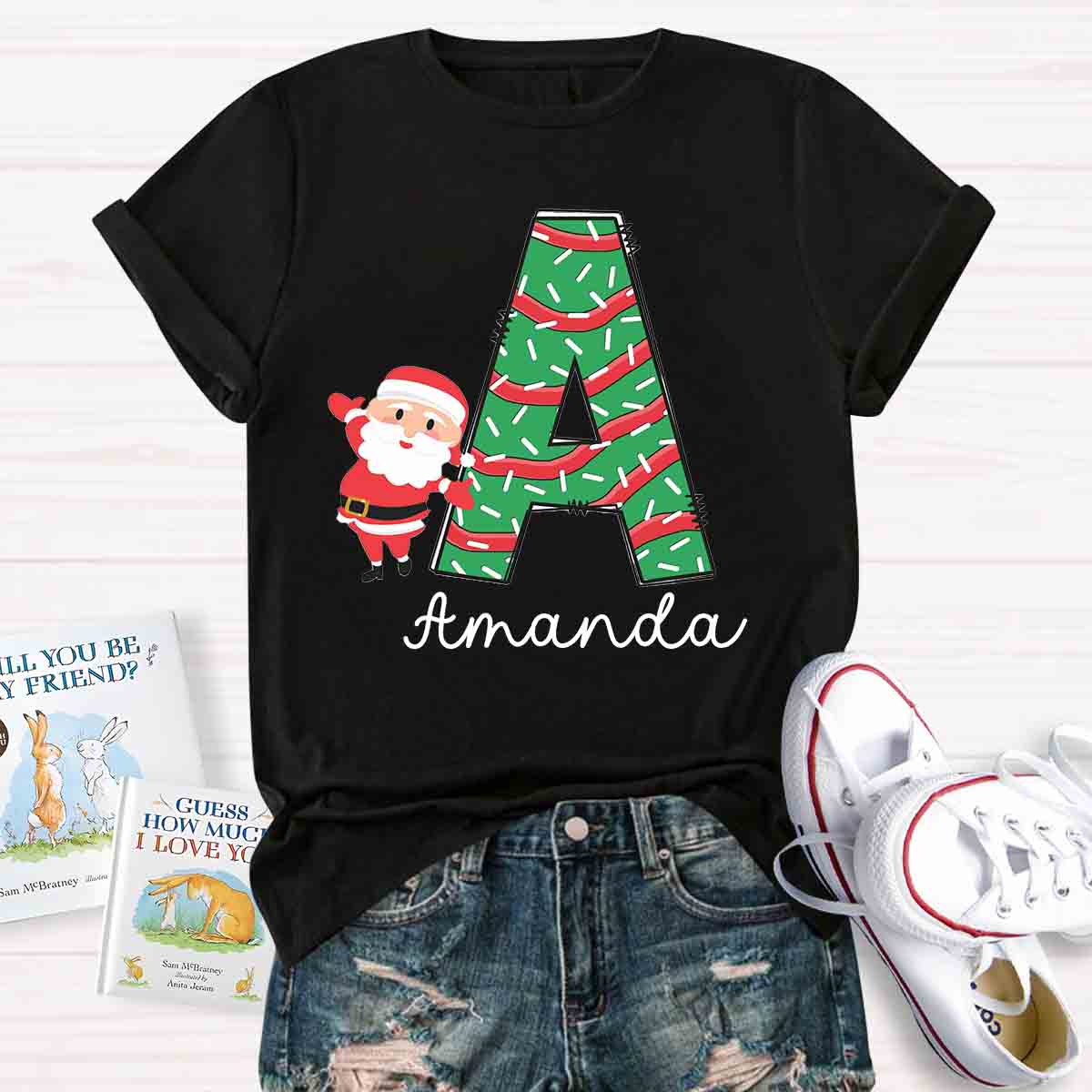 Personalized Name Initials Santa Claus T-shirt