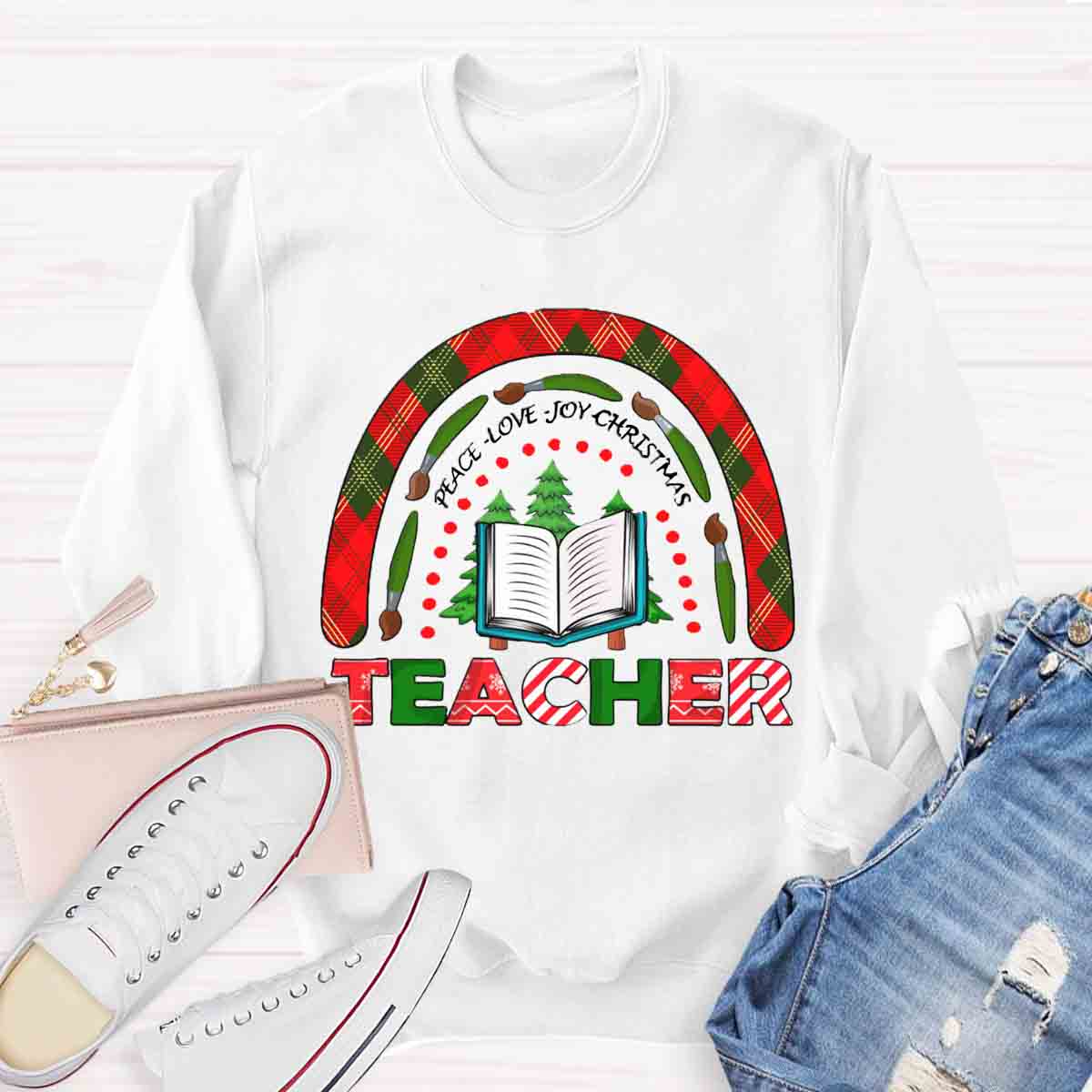 Peace Love Joy Christmas Teacher Sweatshirt