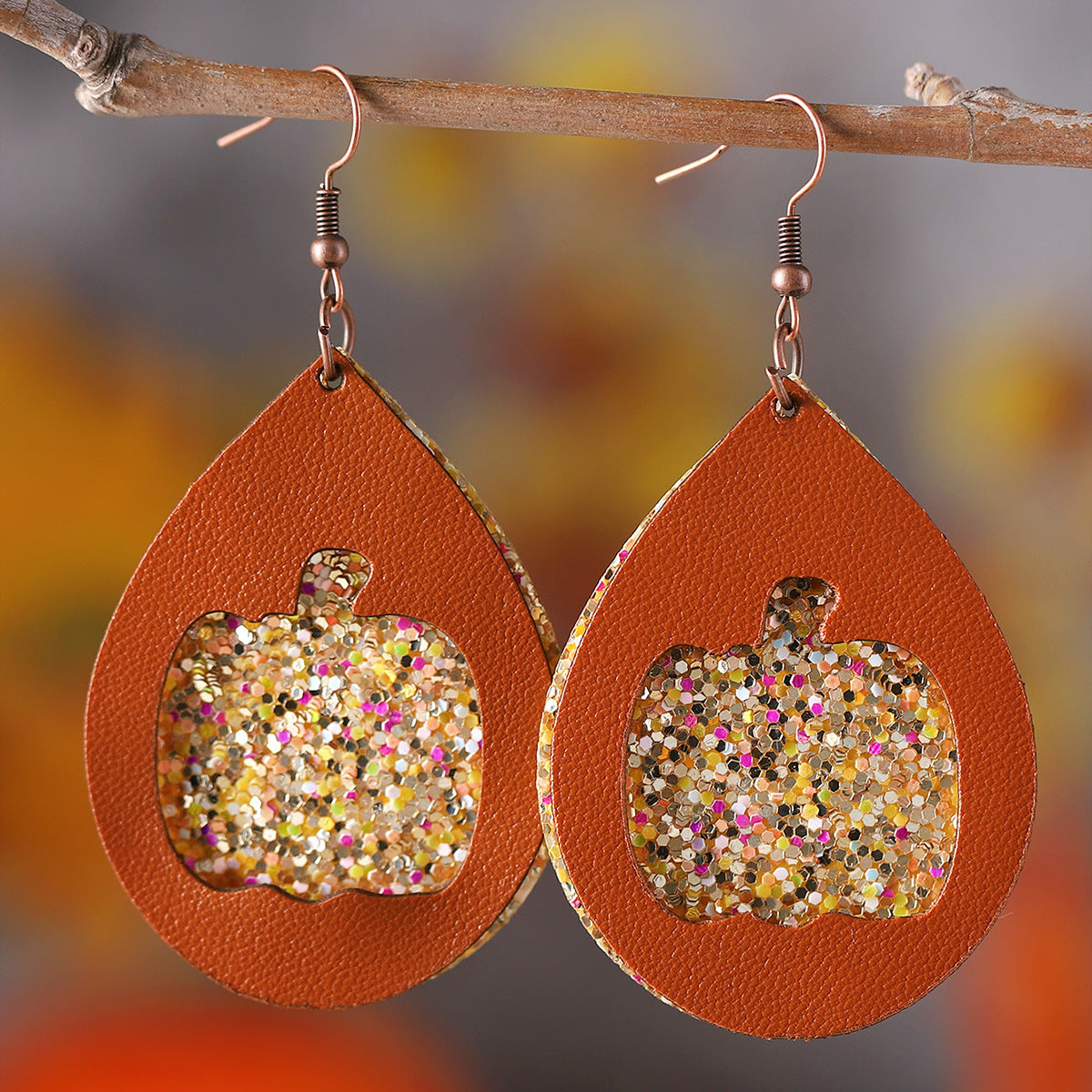 Sequined Maple Leaf Pumpkin Hollow Drop Earrings