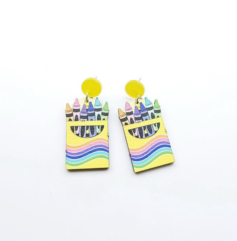 Dinosaur Book Rainbow Crayon Earrings