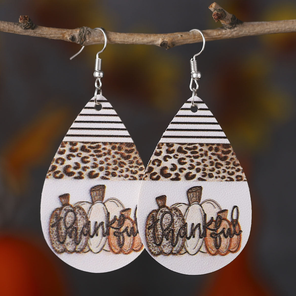 Maple Leaf Leopard Print Pumpkin Teardrop Earrings