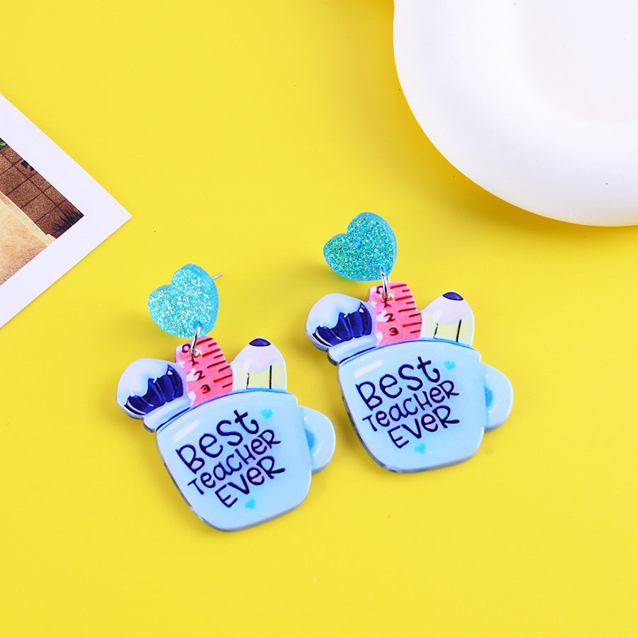 Cartoon Cute School Supplies Heart Earrings