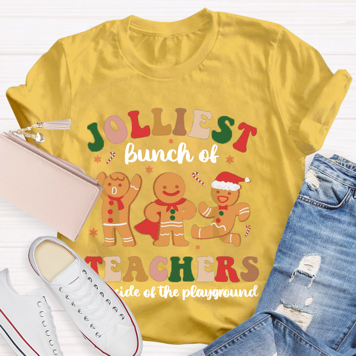 Jolliest Bunch of Teachers This Side Is Playground Gingerbread Man T-Shirt