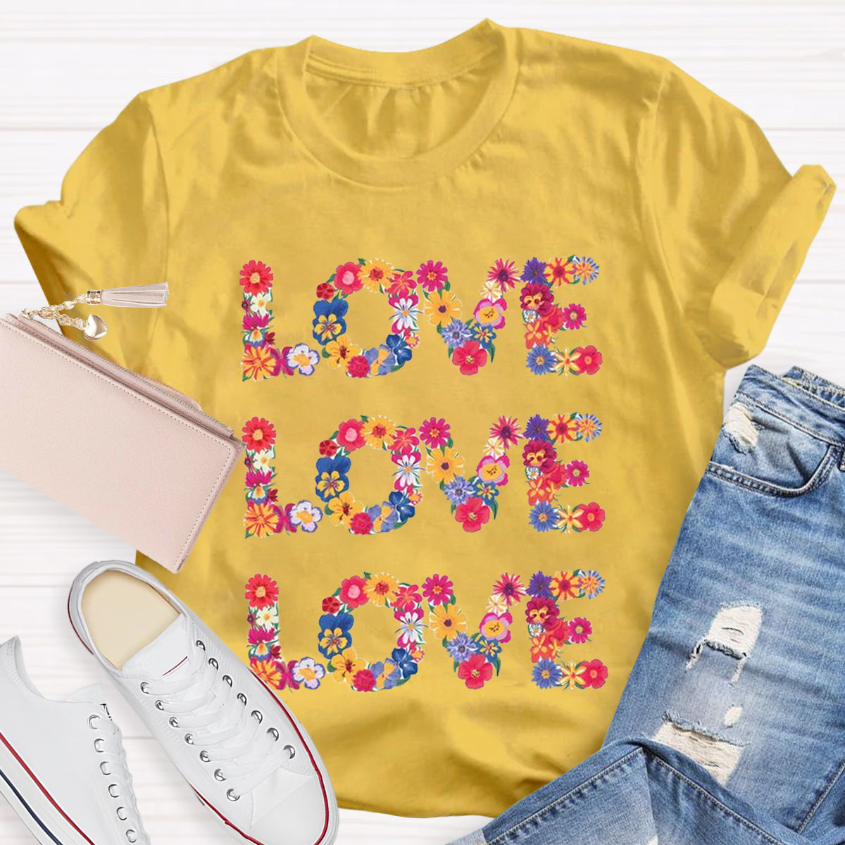 Flower Love Funny Design Teacher T-Shirt