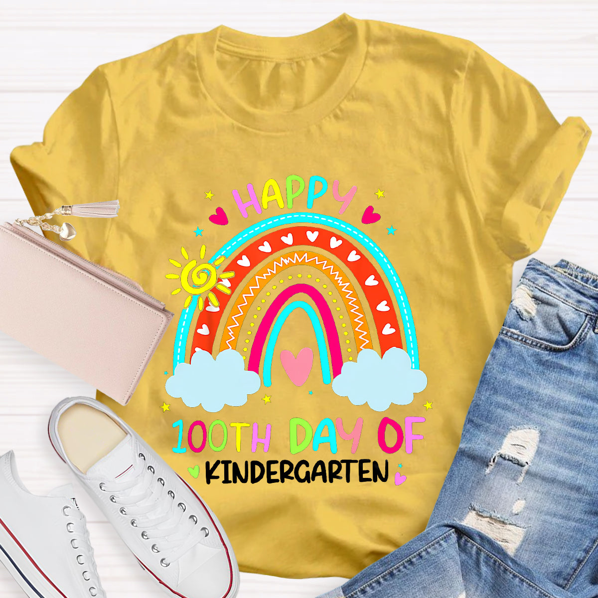 Personalized Grade Happy 100th Day Of Kindergarten Teacher T-Shirt