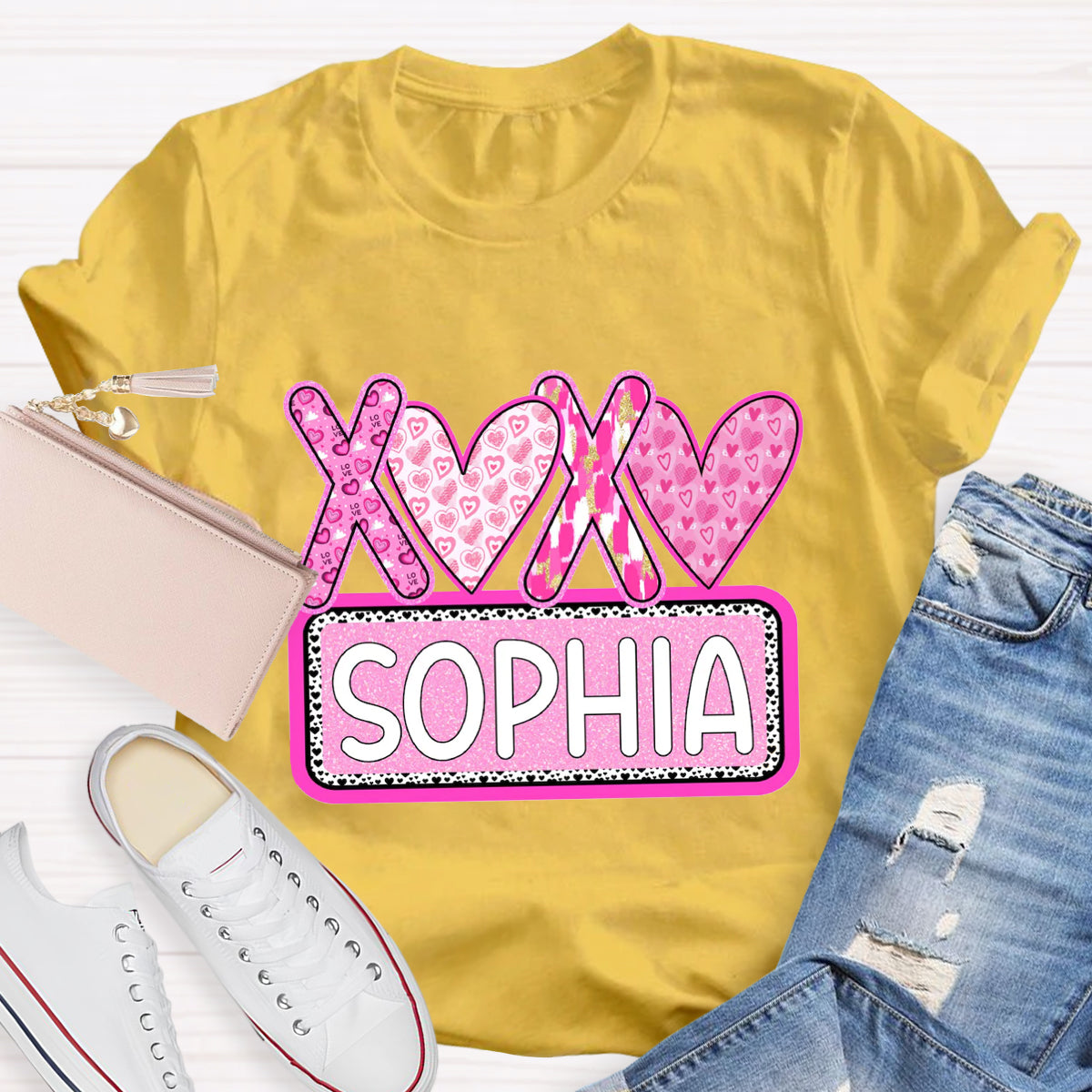 Personalized Name Pink Heart Sophia T-Shirt