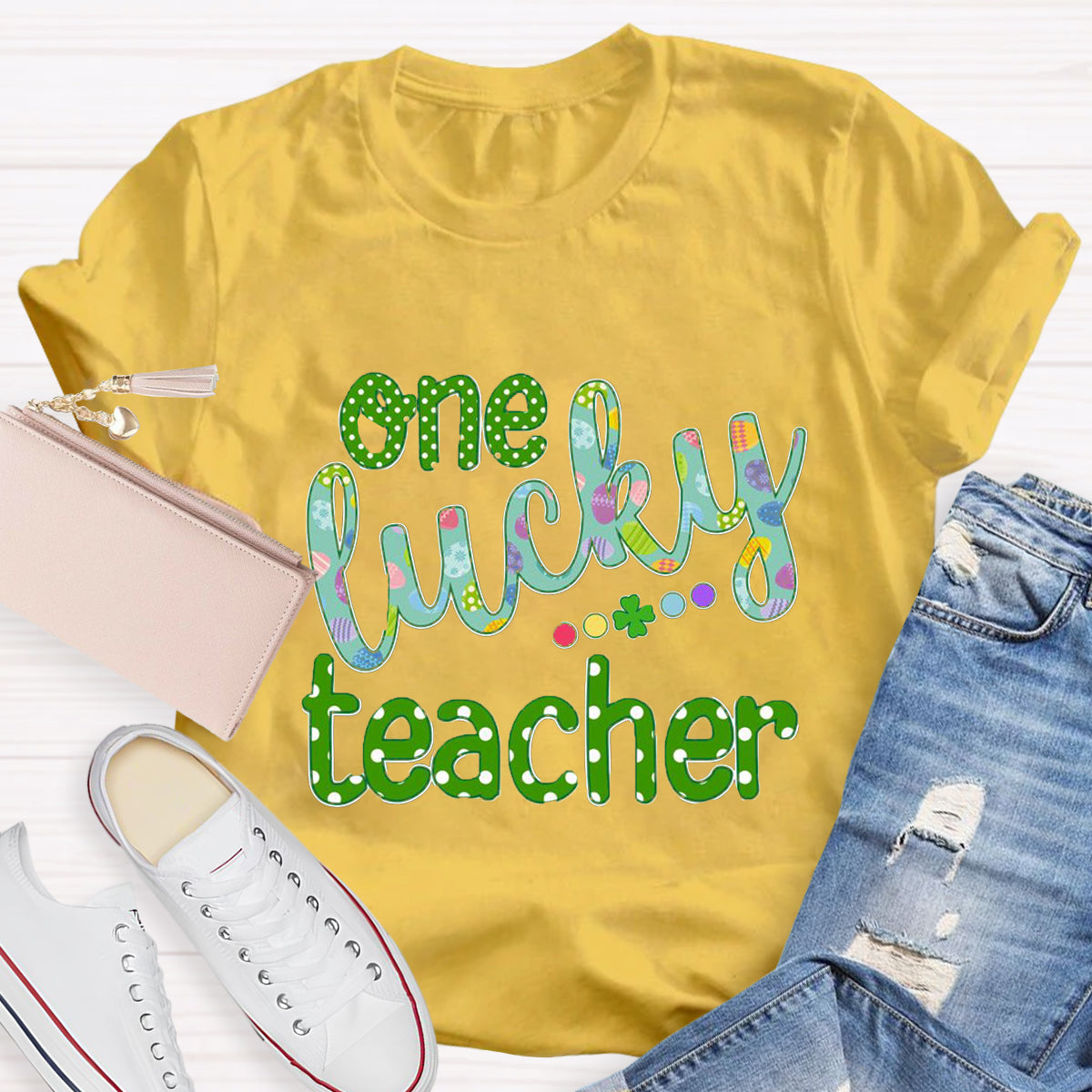 One Lucky Teacher Polka Dot Design T-Shirt