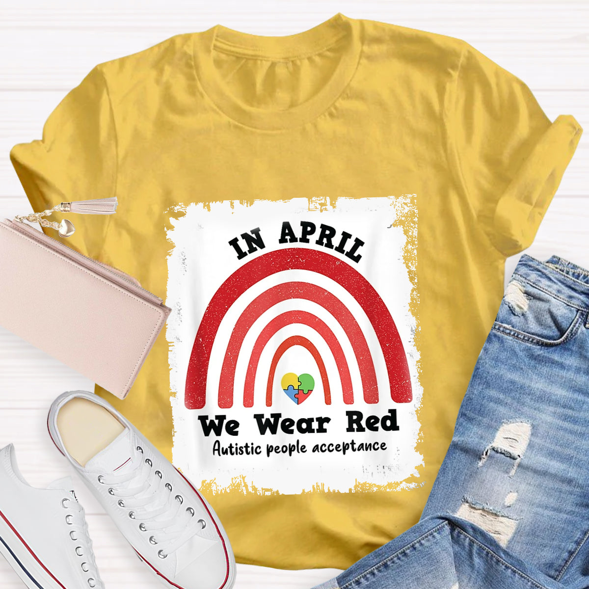 In April We Wear Red Autism People Acceptance T-Shirt