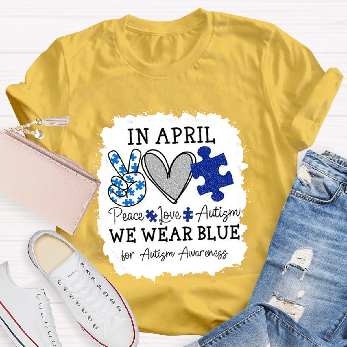 In April We Wear Blue For Autism Awareness Teacher T-Shirt