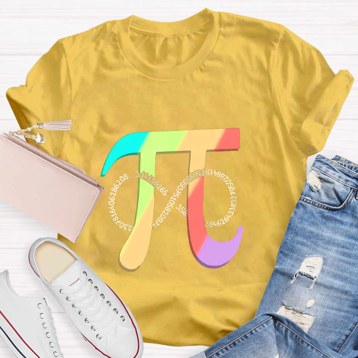 Colorful Pi Math Teacher Graphic T-Shirt