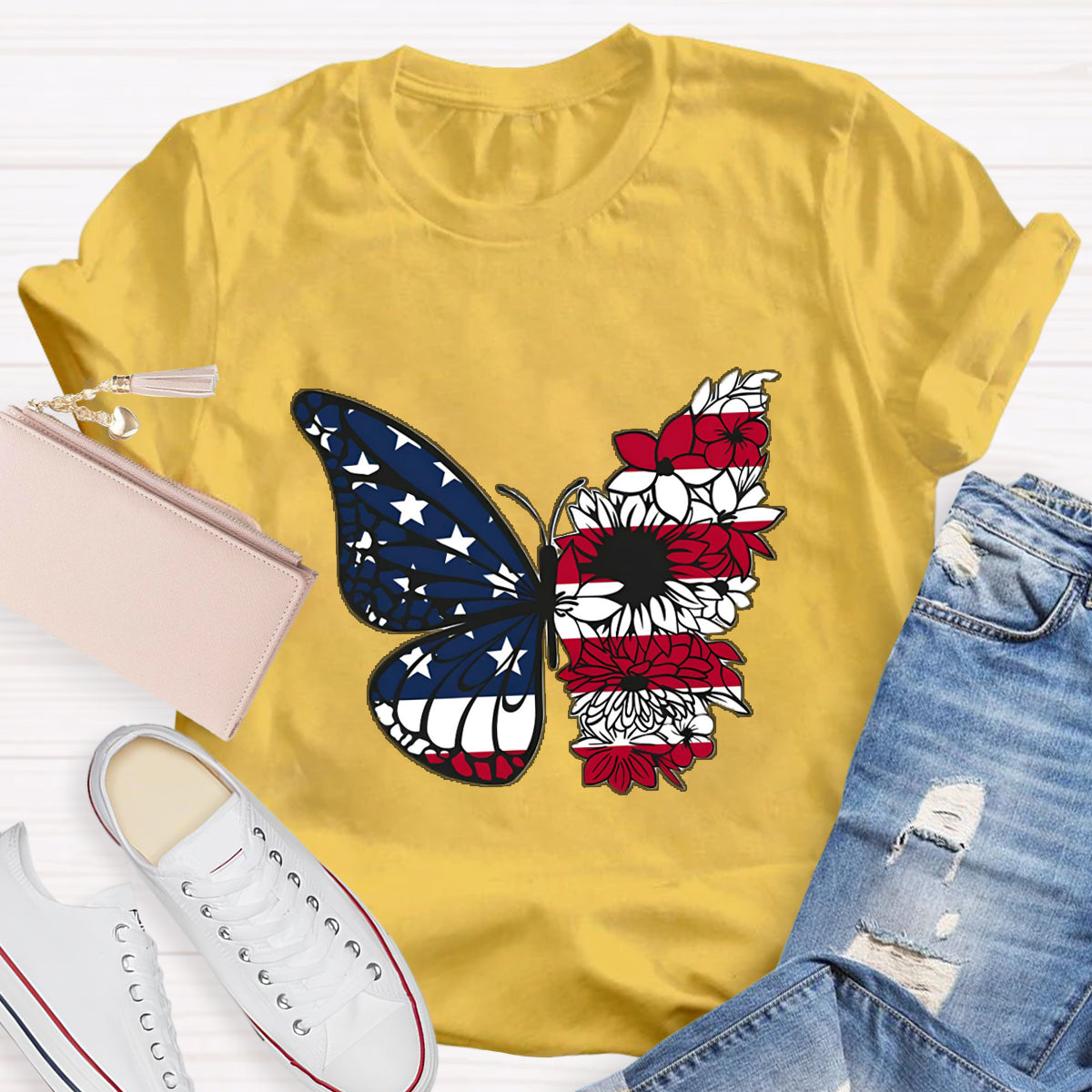 USA Floral Butterfly T-Shirt
