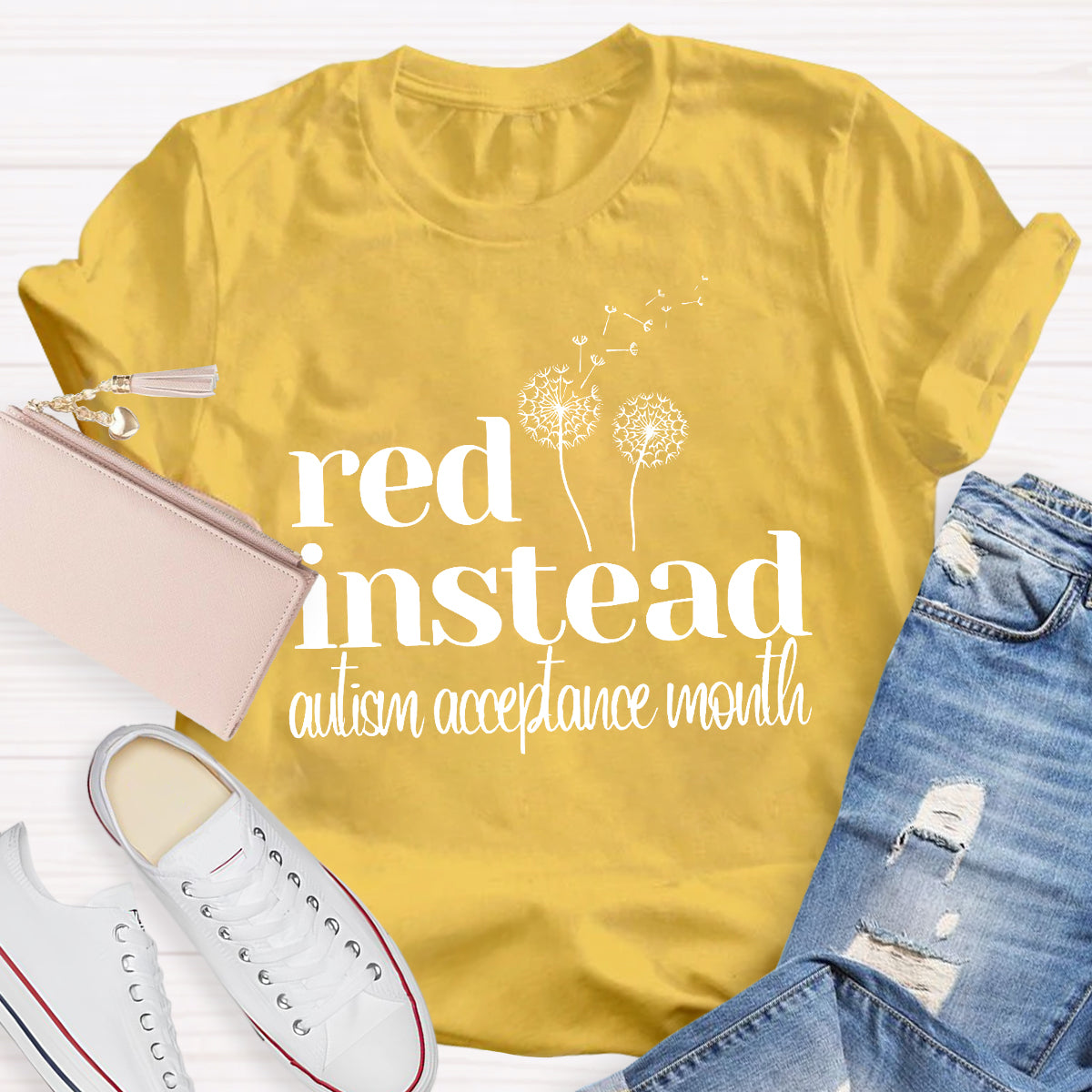 Red Instead Autism Acceptance Month T-Shirt