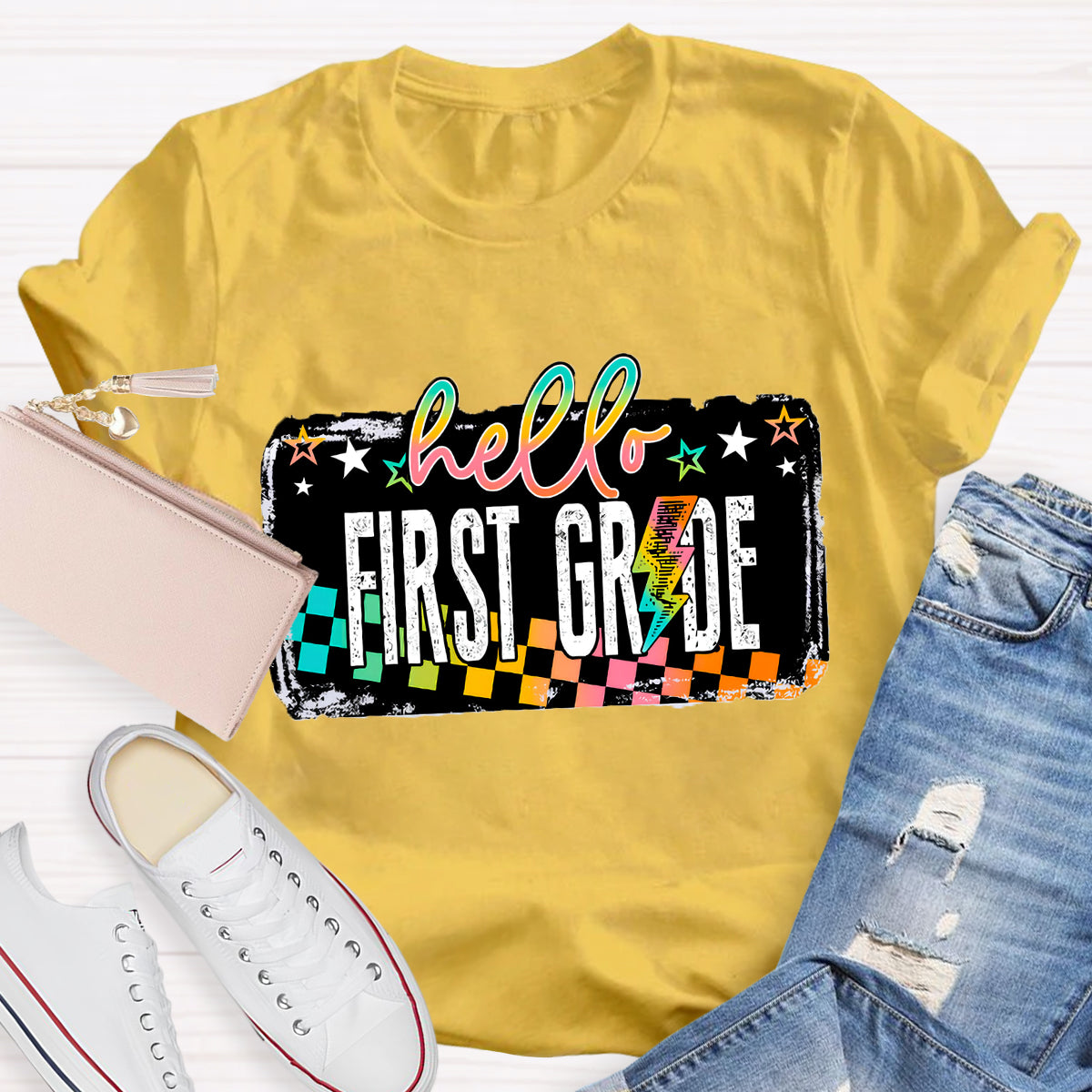 Personalized Grade Hello First Grade Teacher T-Shirt