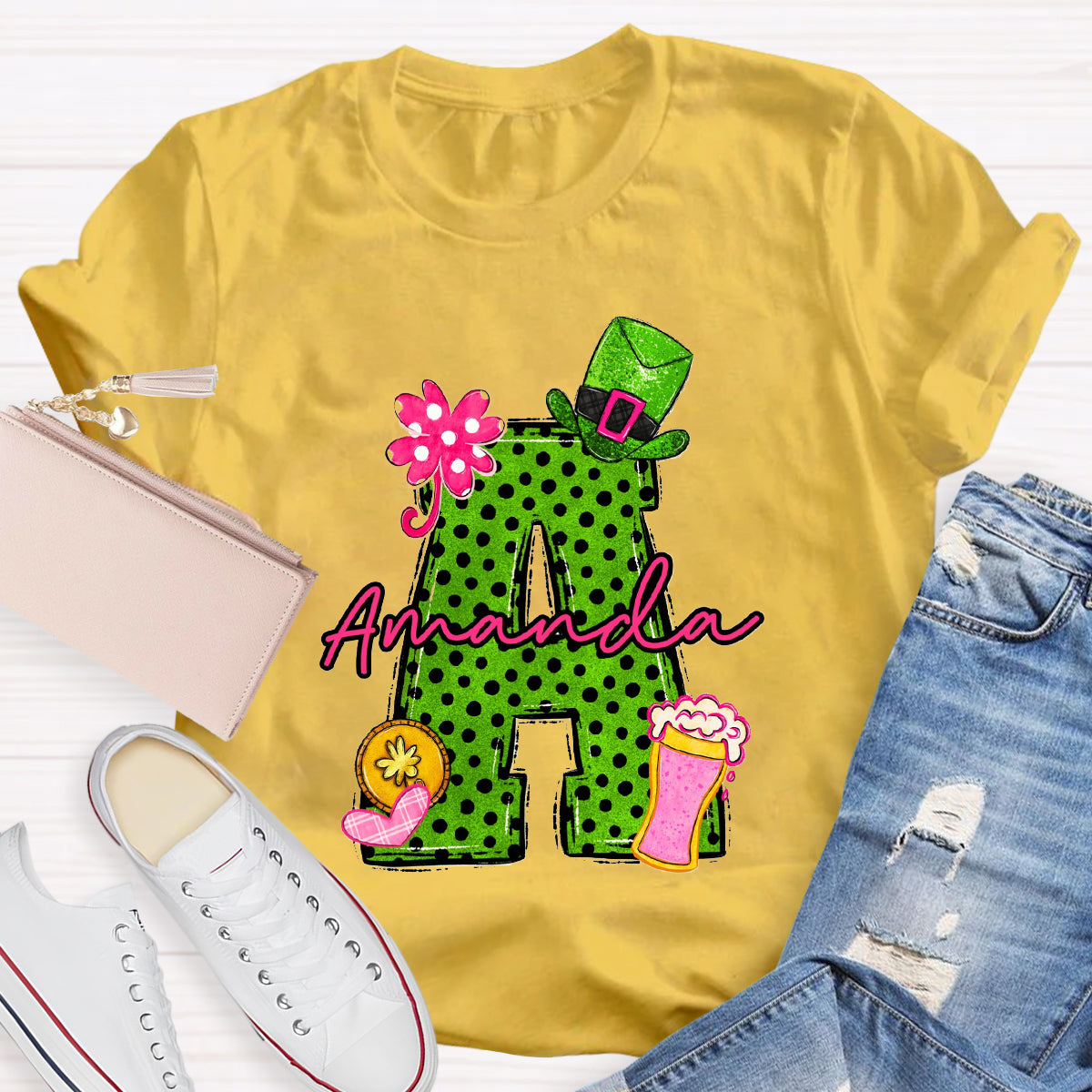 Personalized Name St Patrick's Day Hat Flower -Shirt